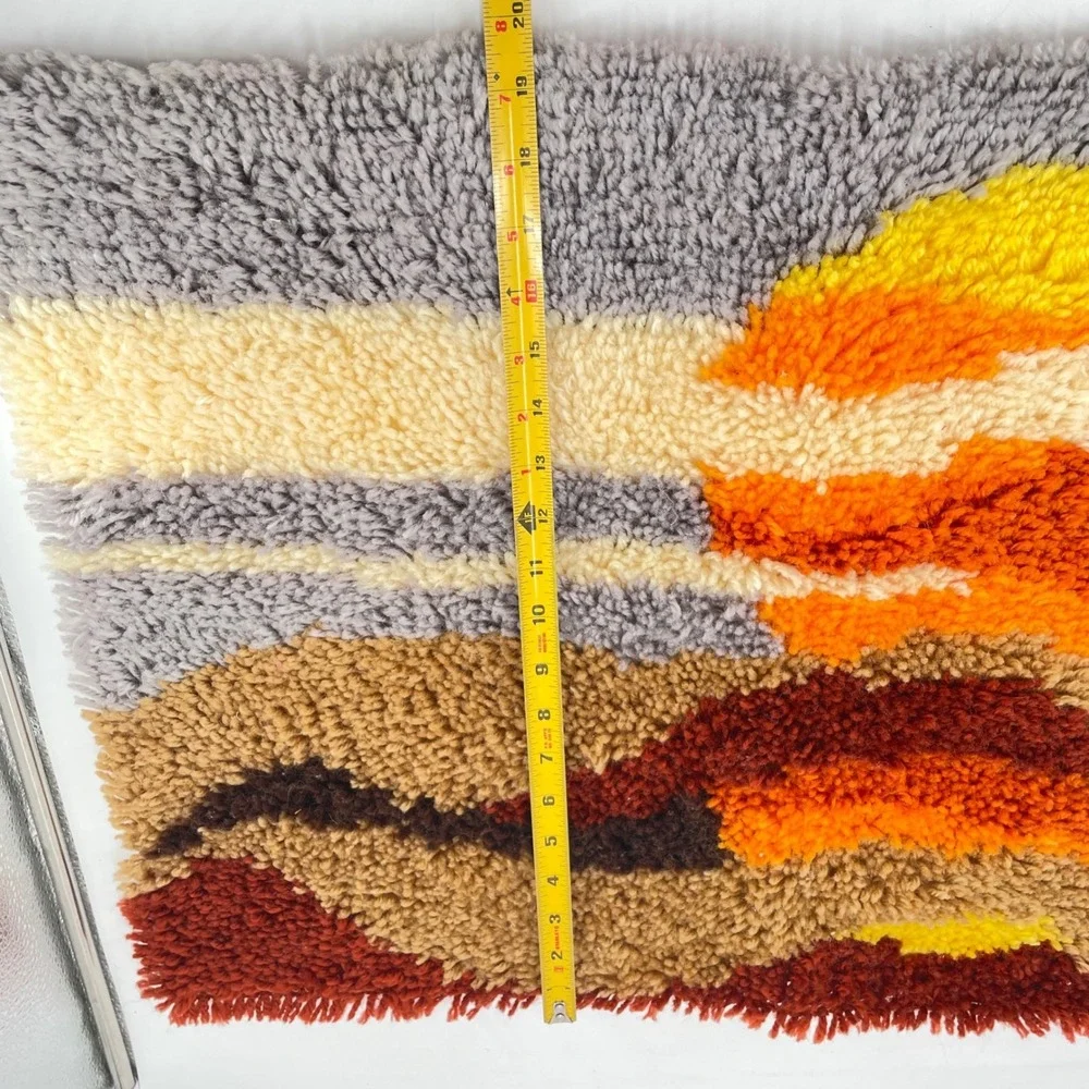 Vtg Latch Hook Wall Hanging Desert Sunset Retro 70s Shag Textile Art 27x20 Boho